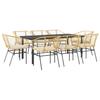 9 Piece Outdoor Dining Set with Cushions Brown Poly Rattan Glass Table