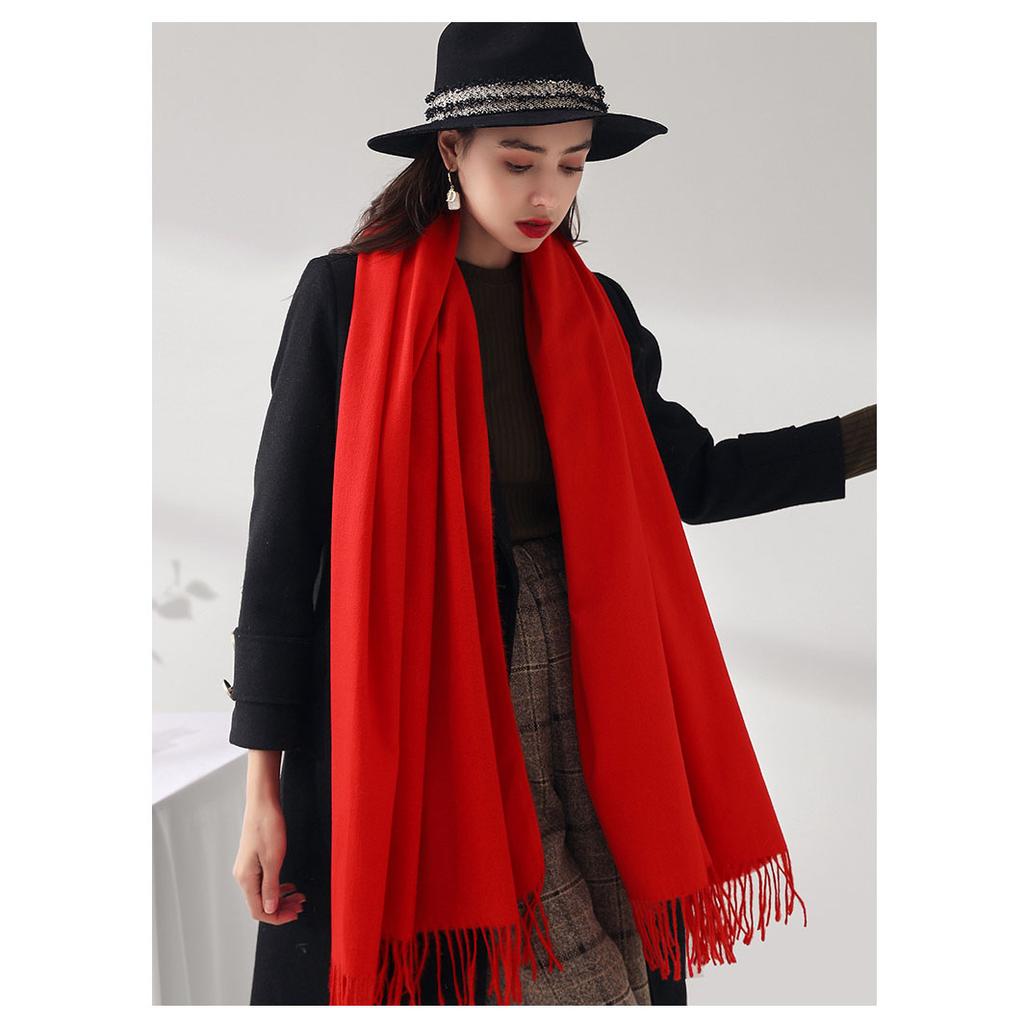 Осень-зима 2021, новый однотонный шарф из искусственного кашемира средней длины, теплый милый модный шарф с кисточками