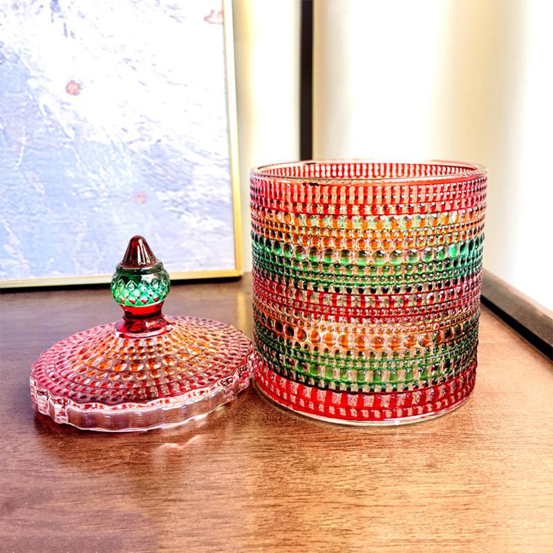 Банка для конфет с крышкой, Красная и зеленая стеклянная ваза, Праздничная ваза для конфет на Новый год, печенья и закусок, Необходимые принадлежности для рождественской вечеринки