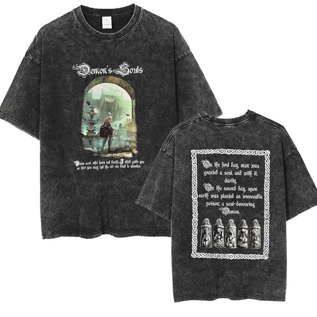 Vintage Washed Dark Souls Artorias The Abysswalker Grim Graphic T Shirt Unisex Game Player Fans Short Sleeve Tshirts Streetwear