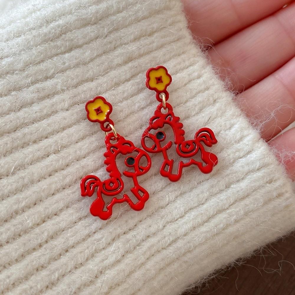 Chinese Style Red Pony Earrings Fashion Jewelry Horse Mascot Drop Earrings  Year of Horse Gift