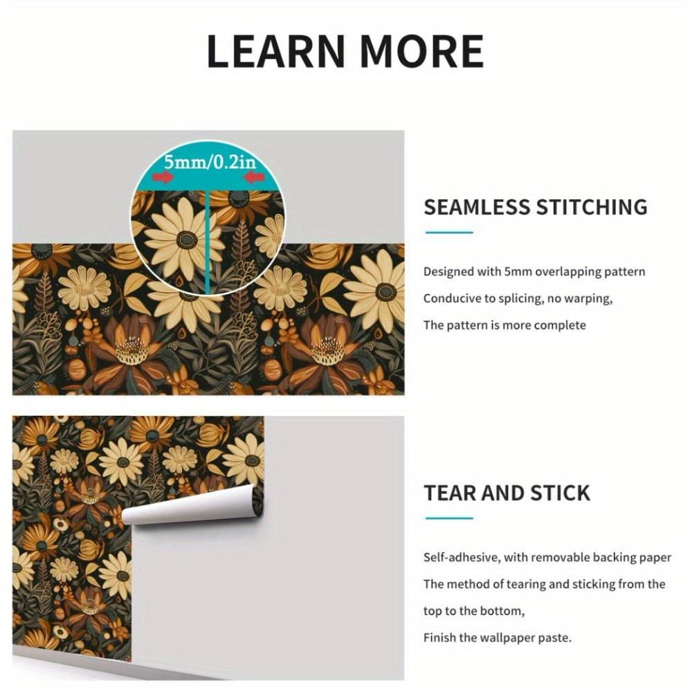 2rolls Leaf Wallpaper Peel and Stick Dark Floral Wallpaper Vintage Self-Adhesive Wall Sticker Removable Contact Paper for Home Decor Living Room