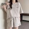 Женский повседневный комплект из двух частей с шортами, свободные футболки с коротким рукавом, комплекты с шортами на резинке и карманами, летний наряд для отдыха