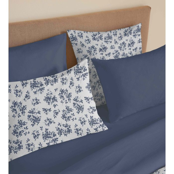 Pack complet housse de couette réversible "Vanessa" 6 pièces pour lit 180 x 200 "King Size" Eloise Bleu