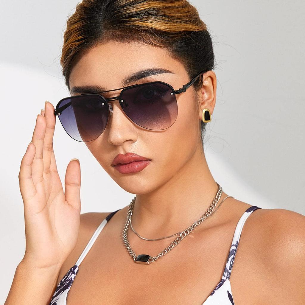 Солнцезащитные очки с полуободком "Жаба" Большой размер Защита от УФ Маленькое лицо Модные Очки для вождения с двойной перемычкой для мужчин и женщин