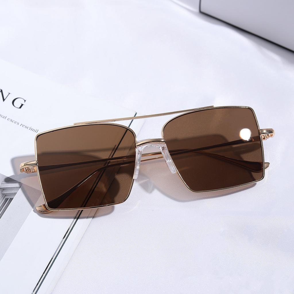 Очки 9186 квадратная большая оправа двойной луч тренд осень металл солнцезащитные очки женские, солнцезащитные очки мужские