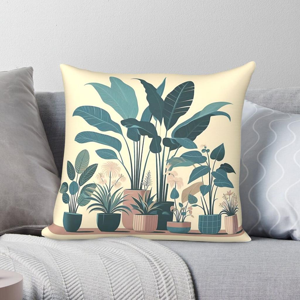 Indoor Plants Botanical Pillowcase Polyester Linen Velvet Printed Zip Decorative Room Cushion Case 45x45