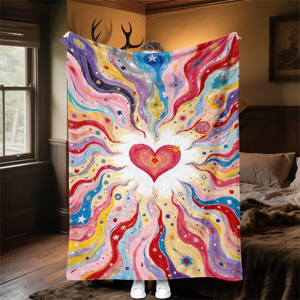 1pc Heart Space Outdoor Flannel Blanket Soft Warm All-Season Throw for Sofa Bed Car Camping Office, Cozy Gift Idea1147S