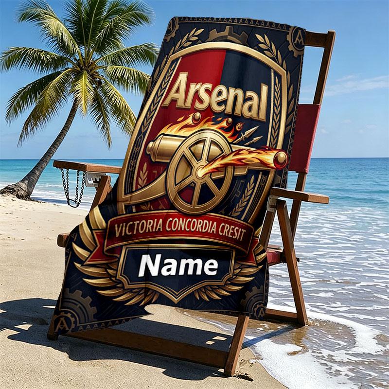 Custom Name Personalized Arsenal F.C Print Beach Towel, for Trip Camping Beach Party Home Decor, Birthday Gift for Family & Friends