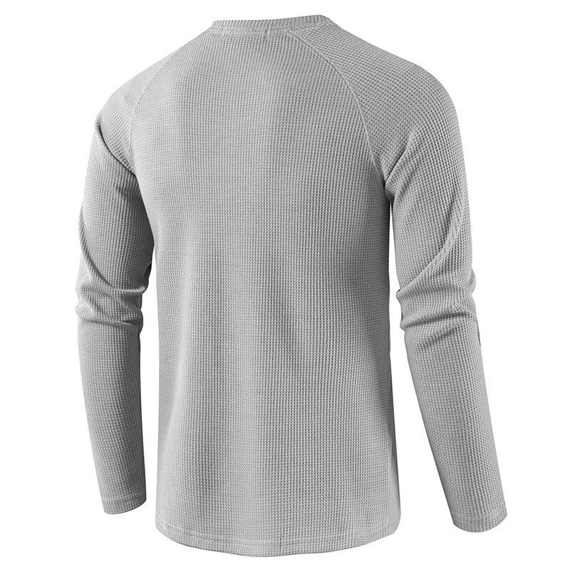 Fashion Waffle T Shirt Men Autumn New Slim Fit Long Sleeve Henley Tshirt Men Streetwear Casual Solid Color T-Shirt US SIZE