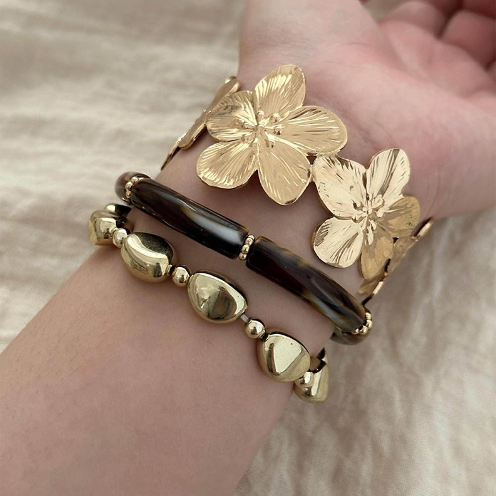 3Pcs/Set Gold Big Flower Bangle Set Bohemian Cuff Bracelets Set New Irregular Cuff Bracelet Jewelry