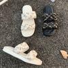 Fashion Metal Chain Double Band Weave Slippers Women Sandalias Summer Shoes Woman Flip Flops Thick Soled Chic Knitted Slides Femme