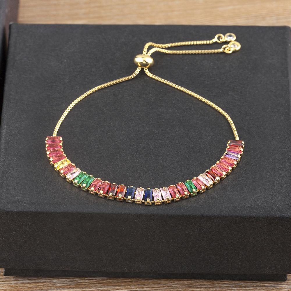Nidin New Fashion Multicolor Crystal Zircon Chain Bracelets For Women Female Elegant Aesthetic Adjustable Jewelry Gift Wholesale