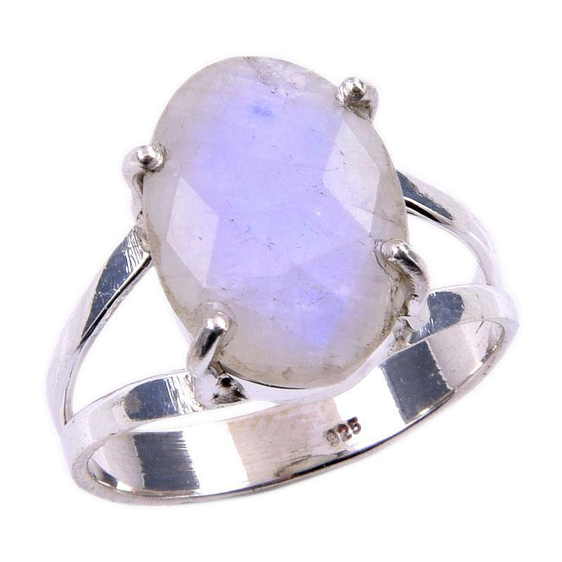 Кольцо из стерлингового серебра 925 пробы с натуральным радужным лунным камнем, размер 8 S3h94