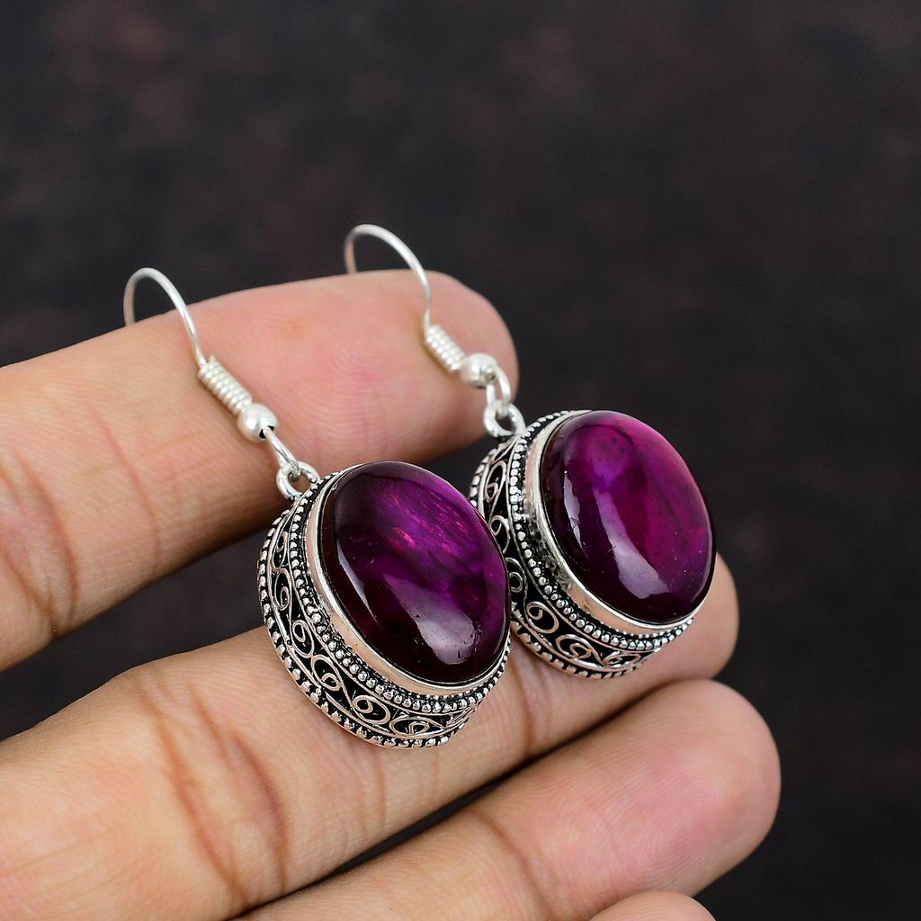 Серьги с фиолетовым огненным лабрадоритом, серьги из стерлингового серебра 925 пробы, серьги с драгоценными камнями, ювелирные изделия ручной работы, винтажные серьги, подарок для ее дизайнерской серьги