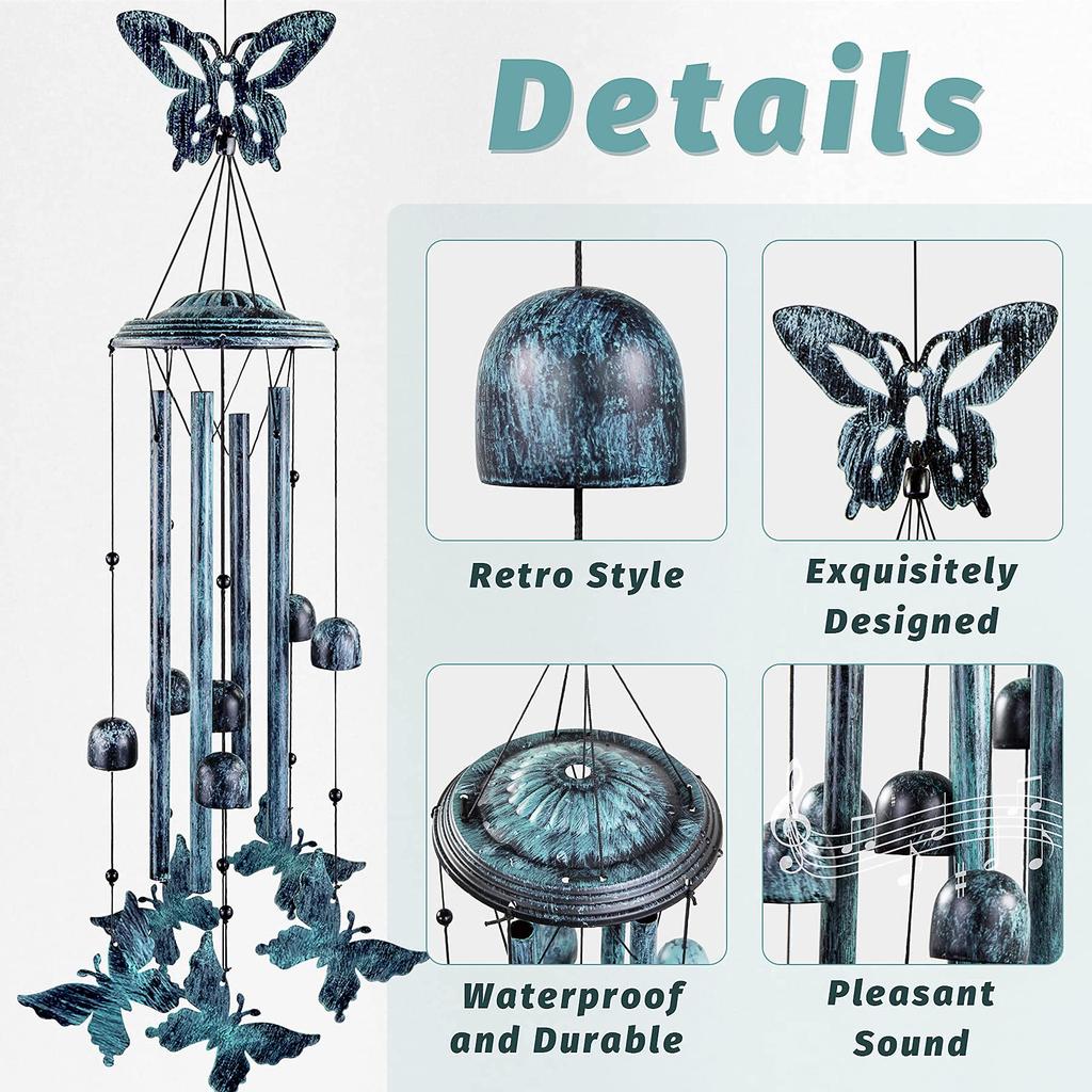 Butterfly Wind Chimes for Outside Large Aluminum Tubes Wind Chimes Outdoor Decorations for Patio  Garden  Porch  Memorial Butterfly Wind Bells Gift