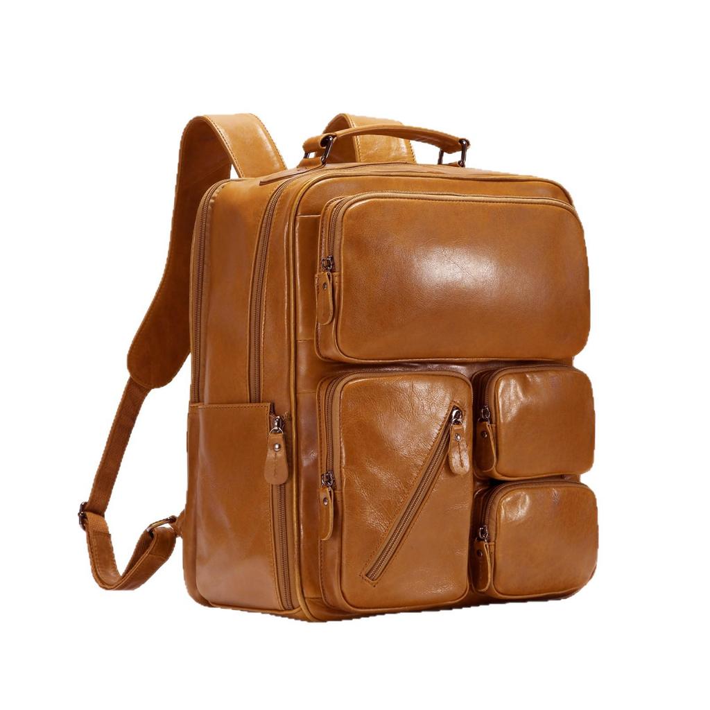 Мужской рюкзак для путешествий из натуральной кожи с несколькими карманами: Большая вместимость, универсальный и идеальный для повседневных приключений на открытом воздухе.
