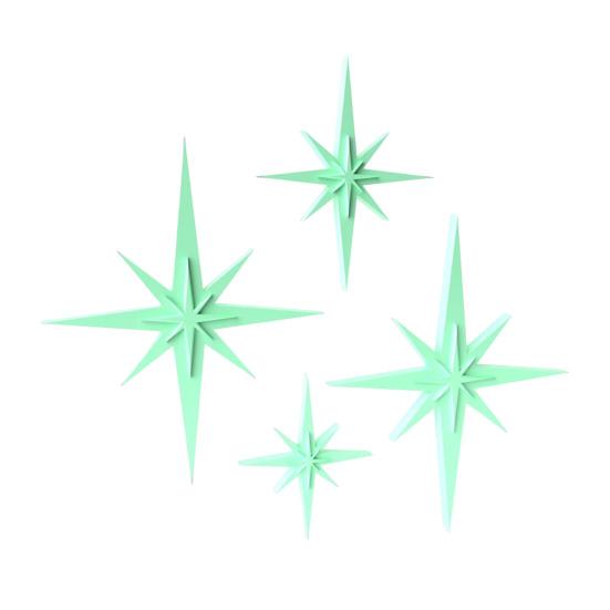 4Pcs Retro Starburst Wall Decoration 3D Printed Mini Mid-Century Starburst Wall Art Home Bedroom Living Room Bathroom Wall Decorative Sign