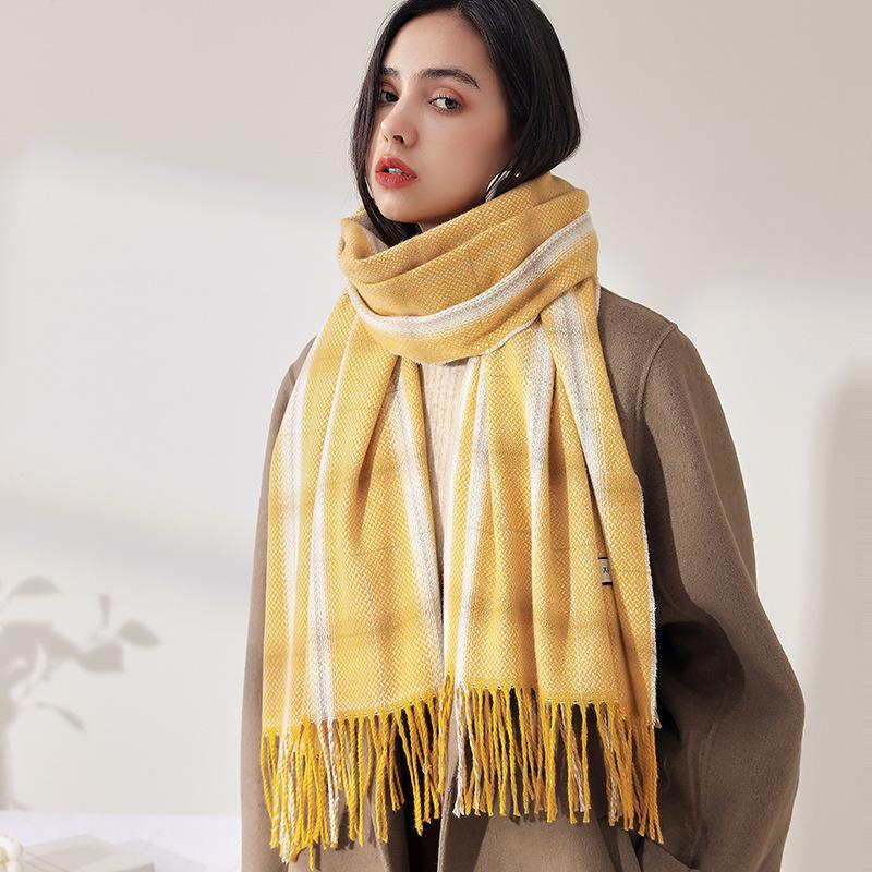 Корейская версия нового кашемирового двустороннего клетчатого шарфа, женский утолщенный и удлиненный теплый шарф-шаль двойного назначения