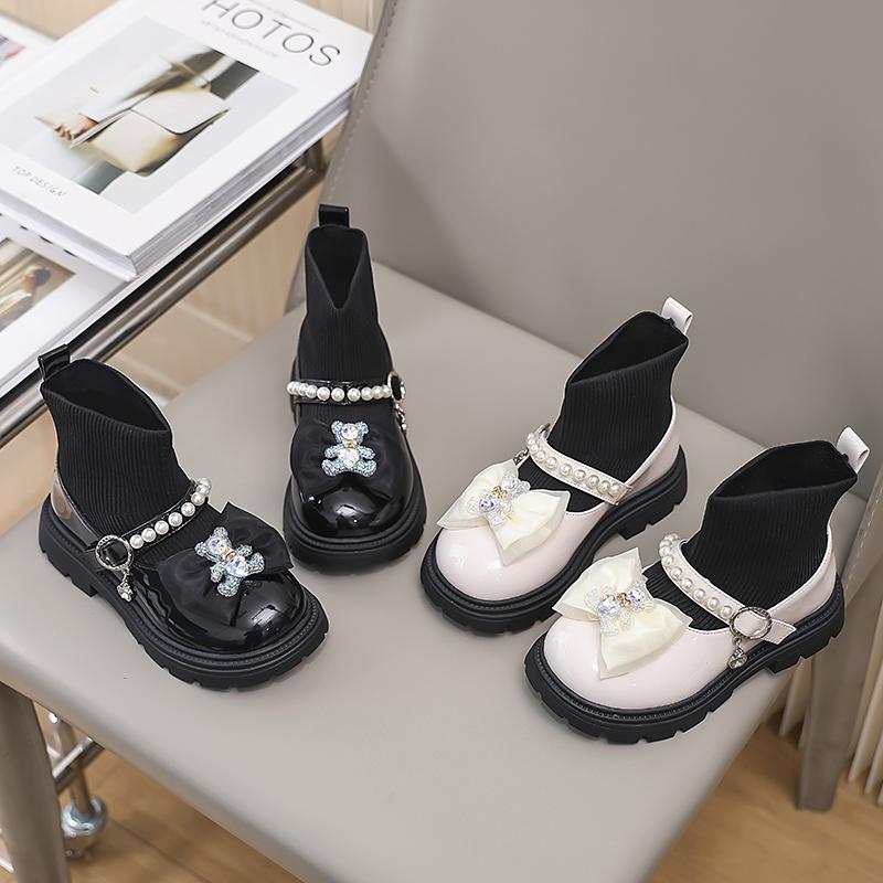 Детская обувь, ботинки для девочек, зимние ботильоны принцессы, универсальные, милые, с бантом, детские модные, повседневные, носки, ботинки с толстой подошвой