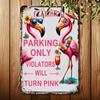 VIBE HAUS Funny Flamingo Parking Only Sign, Large 8x12 Inch Retro Tropical Wall Decor with Glasses & Drink for Patio Bar Garage,