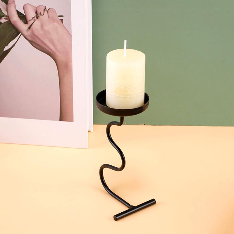 Iron Art Solid Color Desktop Candle Holder Unique Handicrafts Ornaments Gift Living Room Candlestick Decorative Home Decoration