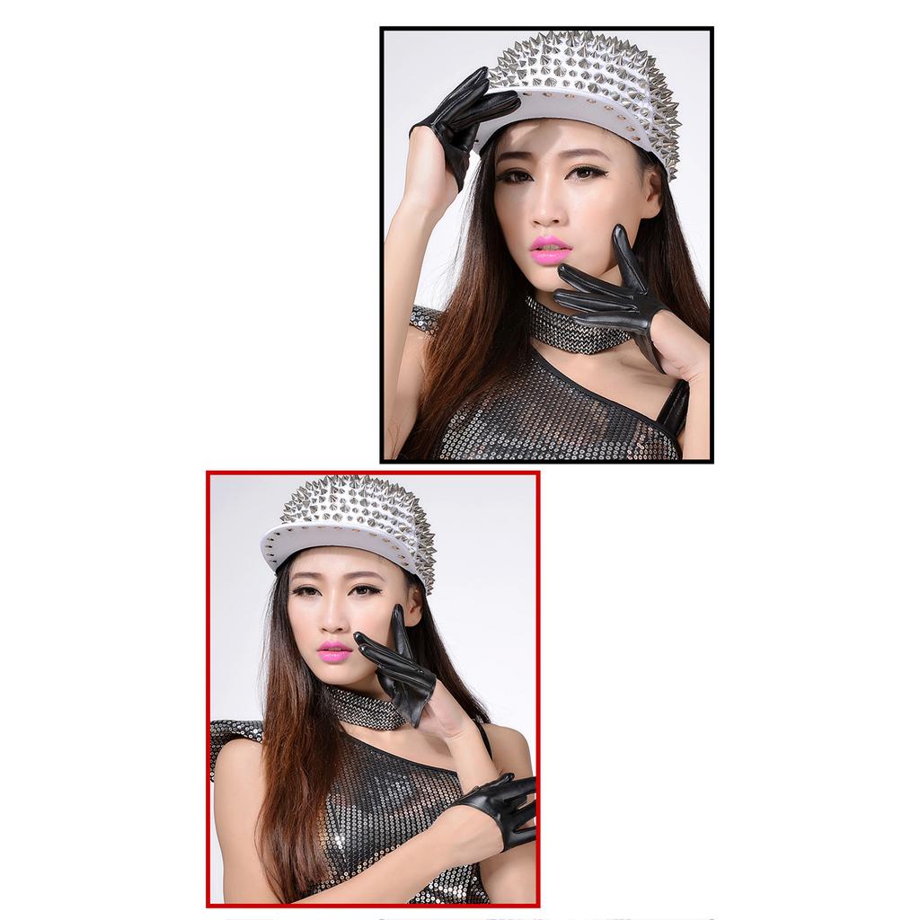 1pair Unisex Fingerless Leather Gloves Nightclub Stage Performances Glove Stylish Handwear