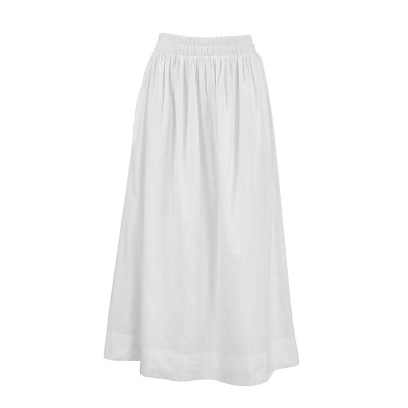 Elegant Minimalist White Linen Cotton A-Line Maxi Skirt Women