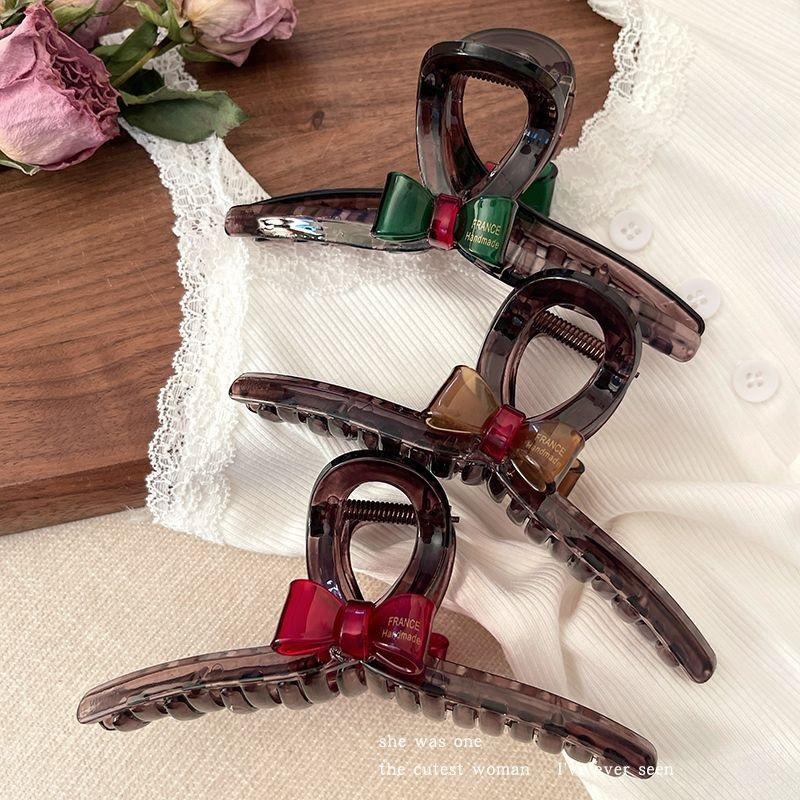 Large Acrylic Bow Shark Clip Non Slip Thick Hair Claw Women Daily Back Head Updo Hair Accessories