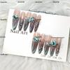 Pure Handmade Gradient K9 Blue Diamond Cat Eye Nail Art with Long Pointed Nude Ice Effect