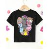 Front and back double prints, Easter, girls, rainbow and cartoon leopard print rabbit prints casual round neck versatile T-shirt