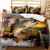 Pike Fish Bedding Striped Bass Big Pattern Hunting And Fishing Themed Duvet Cover For Kids Boys BedRoom Decorations For Teens