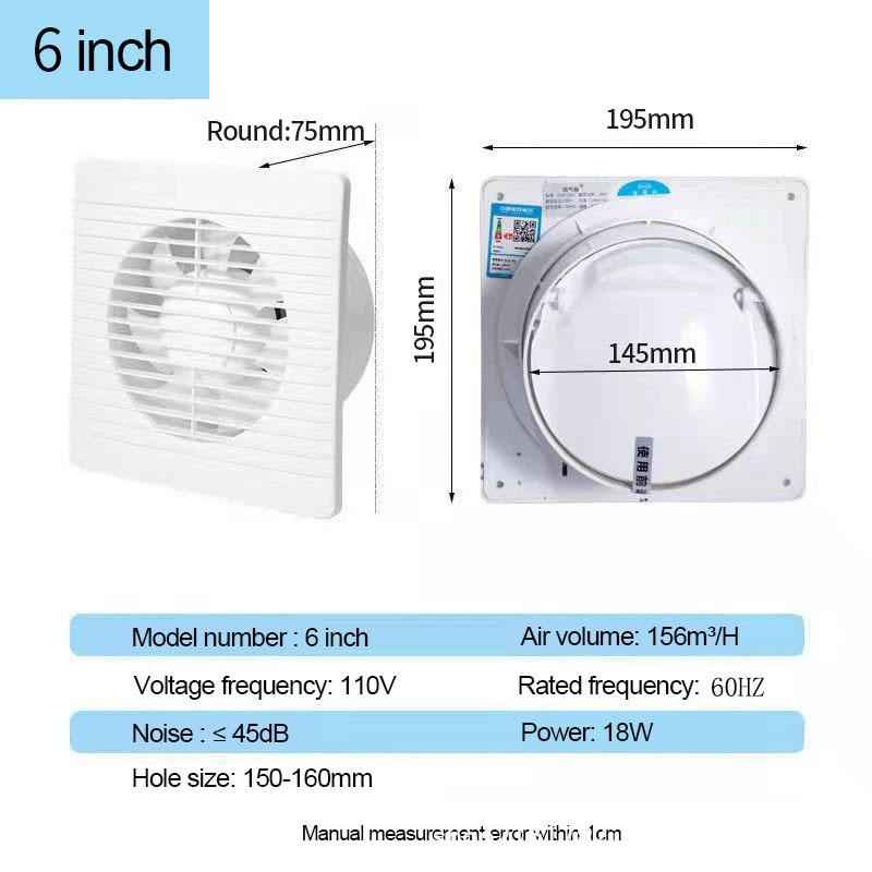 4/6 Inch Exhaust Fan Energy-saving Wall Mounted Vent Fan Anti-Mosquito Design Ventilator Extractor Fan for Bathroom Kitchen