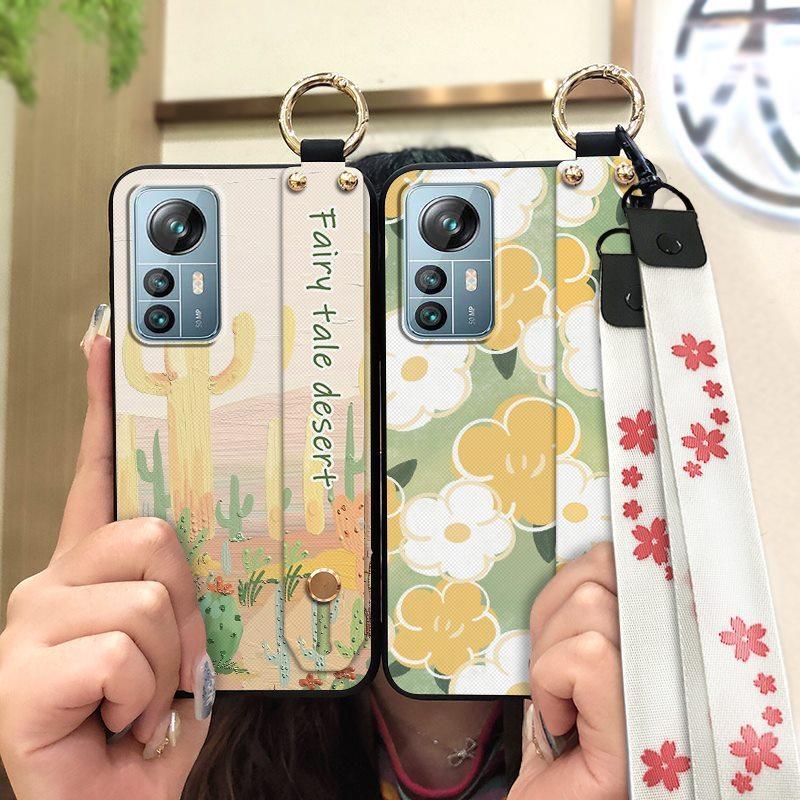 Dirt-resistant Durable Phone Case For Blackview A85 Phone Holder Anti-knock Wrist Strap Wristband Back Cover Ring Flower