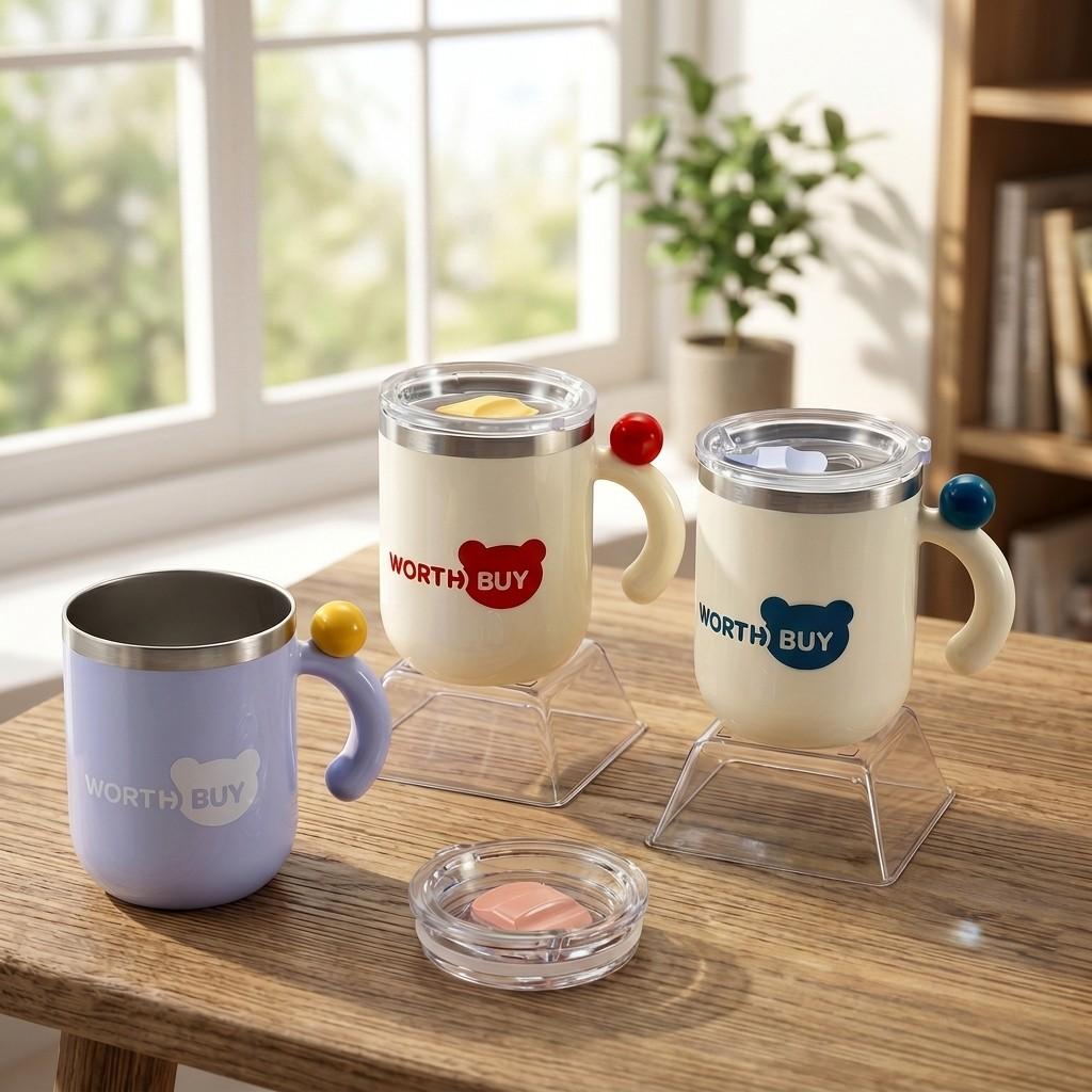 Thermal Coffee Mug 14oz Insulated Travel Cup 316 Stainless Steel Tumbler with Handle Leakproof Cute Portable Water Bottle 430ml