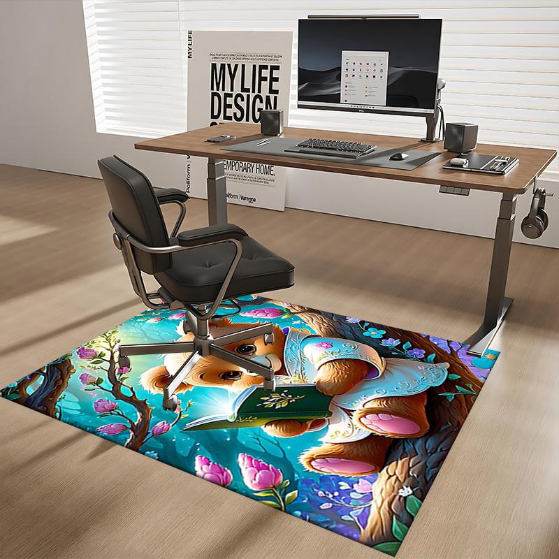 1pc Anime Teddy Bear Chair Mat - Cute Floral Design, Non-Slip Office Rug for Home Decor, Suitable for All Seasons, Perfect Gift Idea.H035