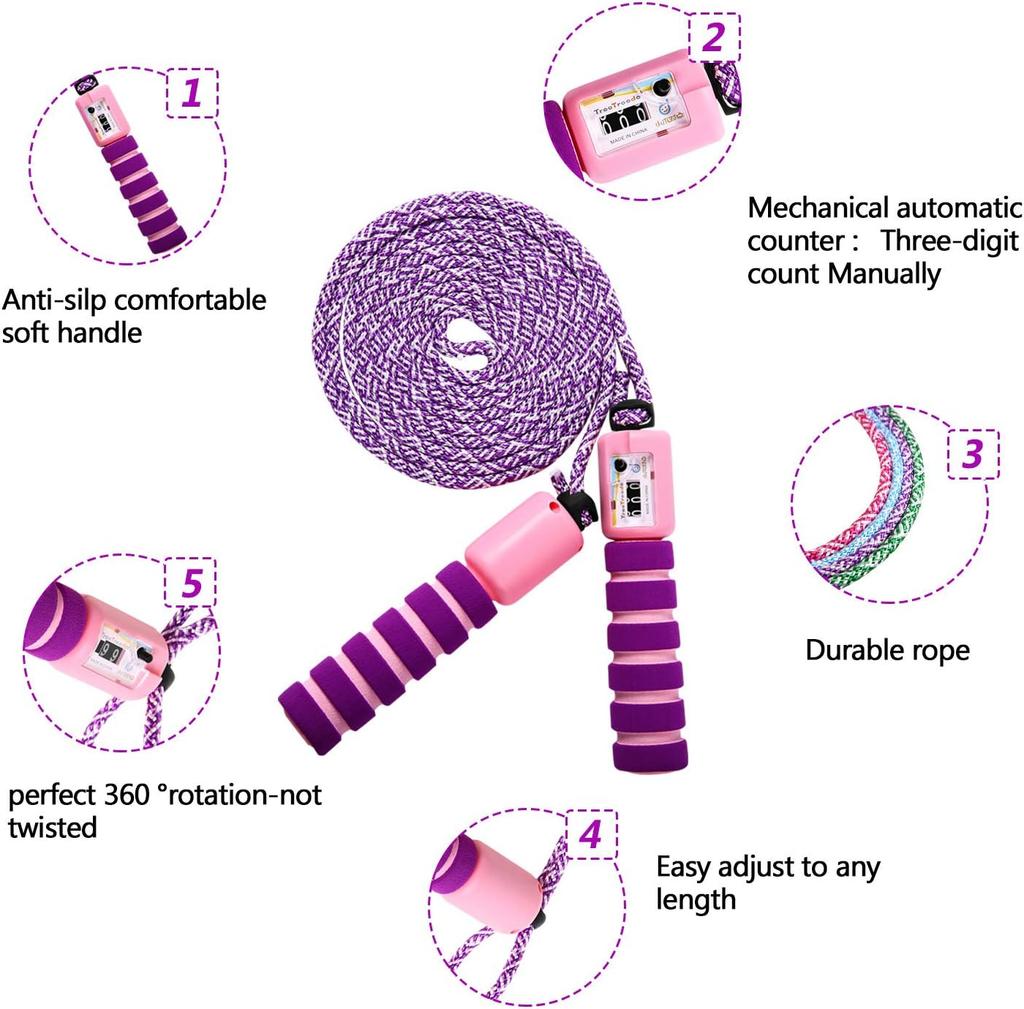 Детская скакалка со счетчиком, регулируемая, с удобными и нескользящими ручками для девочек и мальчиков