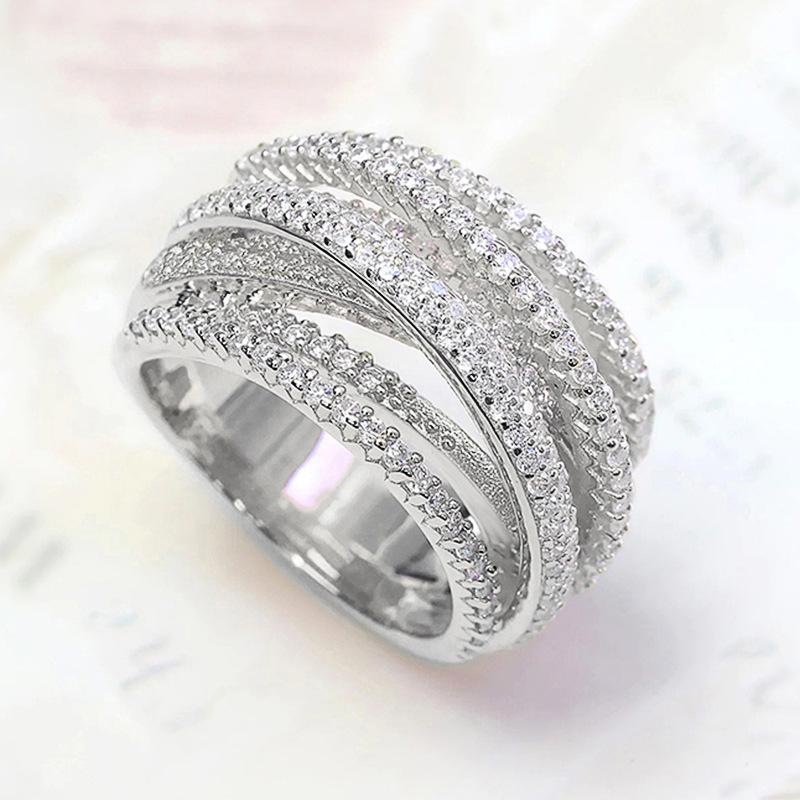 Cao Shi Trendy Multi-Layer Criss-Cross Women's Zircon Fashion Engagement Ring