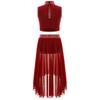 Girls Dance Outfit Sparkly Crop Top Keyhole Back Plus Irregular Hem Mesh Skirt Side Slit Performance Set