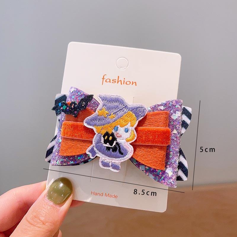 Хэллоуин Детские аксессуары для волос, Тыква Привидение, Забавные заколки для волос ручной работы, Черный бант с летучей мышью, Заколки для волос для вечеринки для девочек