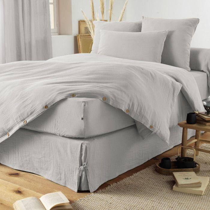 "Gaïa" Duvet Cover Pack All Sizes "Cotton Gauze" - Gaïa Cloud - 3-Piece Pack for 90 X 190 Cm Bed (1 Duvet Cover