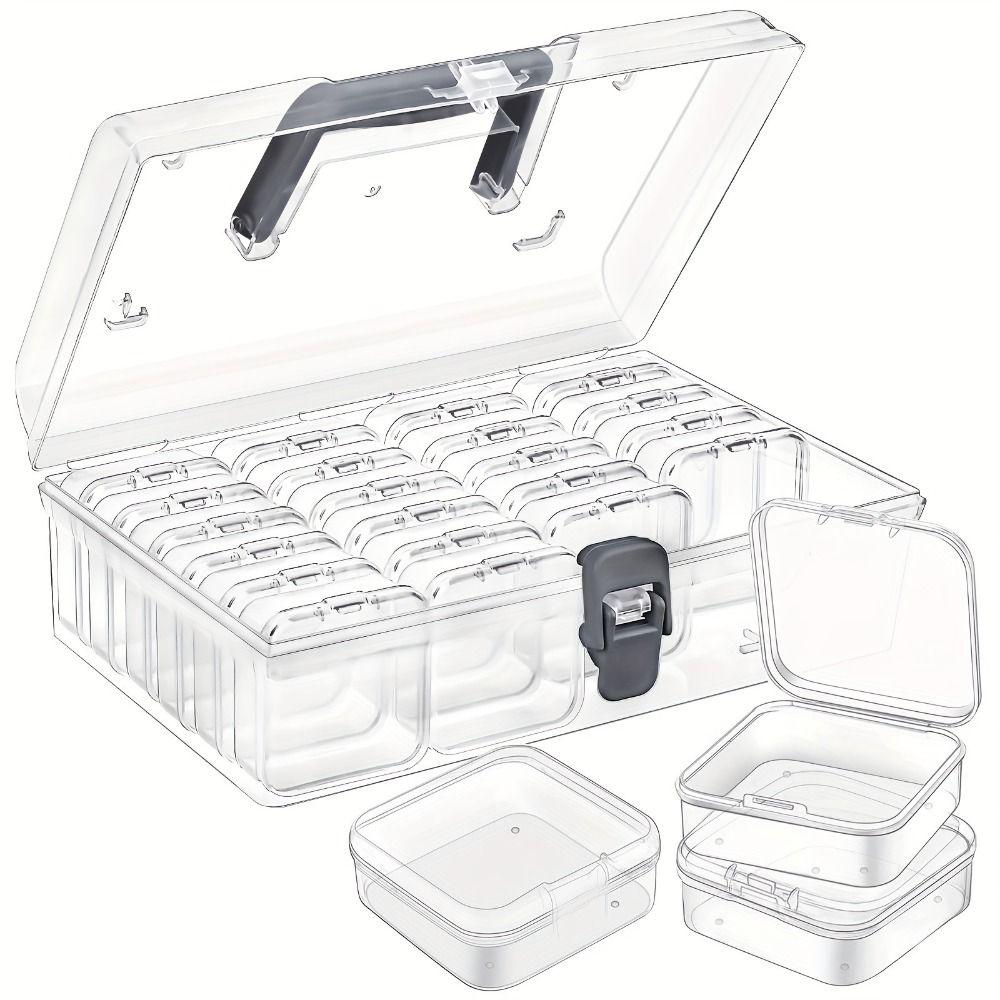 Household 24-grid Screw Storage Box Plastic Transparent Bead Organizer Box Portable Square Clear Containers Boxes
