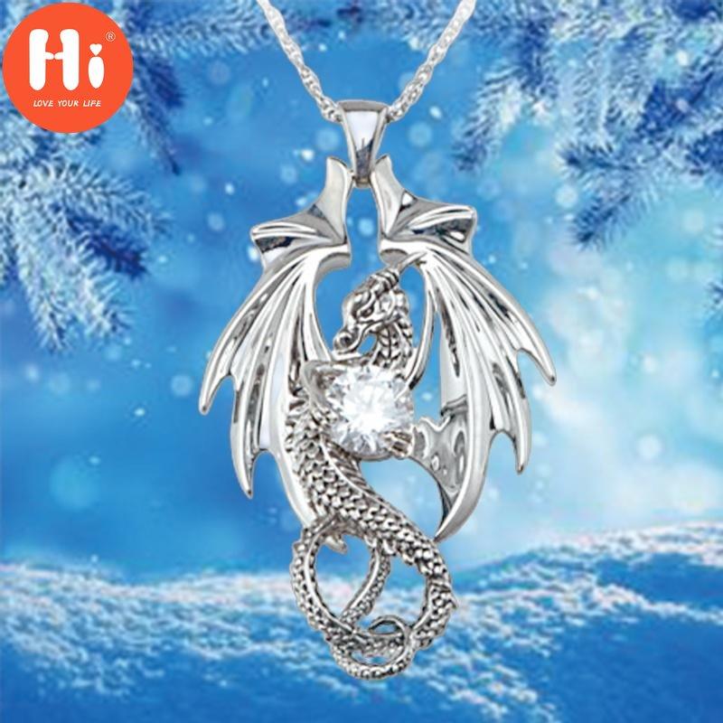 Привет резное трехмерное ожерелье с драконом Яркие ювелирные изделия с бриллиантами Мифические животные Аксессуары в стиле хип-хоп
