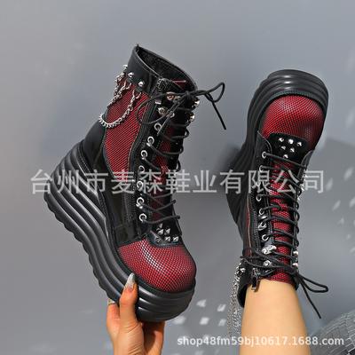 Женская обувь больших размеров осень и зима ботинки мартин на шнуровке платформа маффин короткие ботинки круглый носок модные женские ботинки