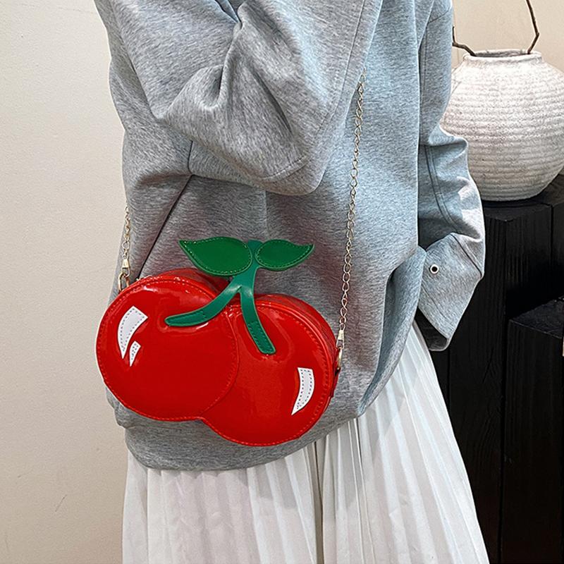 Women's Funny Cherry Shape Shoulder Crossbody Bag Cute Personalized Chain Design Small Purse and Handbag CLE