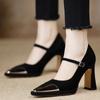 Fashion Women's Shoes 2024 Fashion Buckle Women's Pumps Spring Autumn Pointed Toe Suede Solid Sexy Dress Block Heel Shallow Shoes