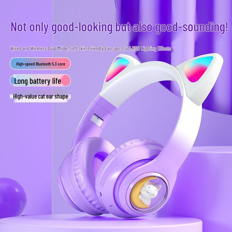 STN28S Bluetooth 5.3 Светящиеся Кавайные Наушники с Ушками Кошки