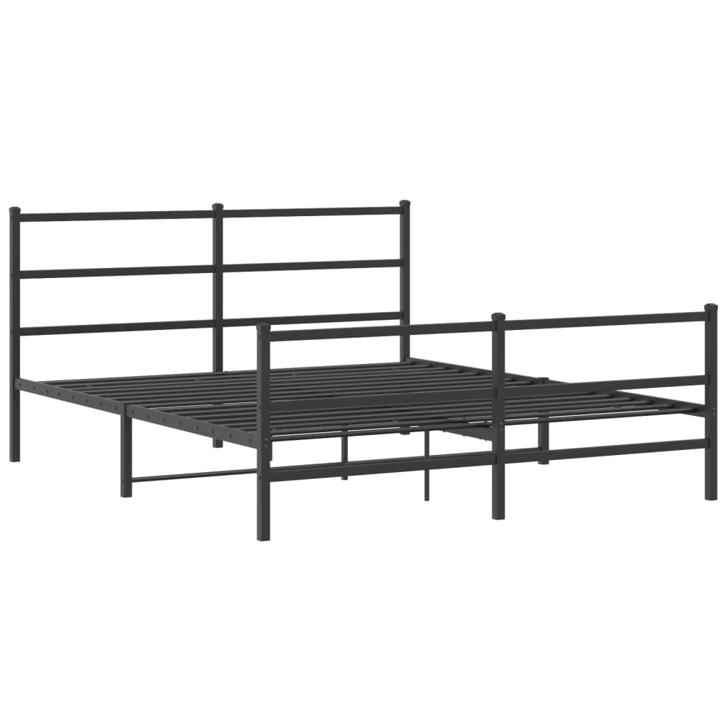 Metal Bed Frame with Headboard and Footboard Black 150x200 cm