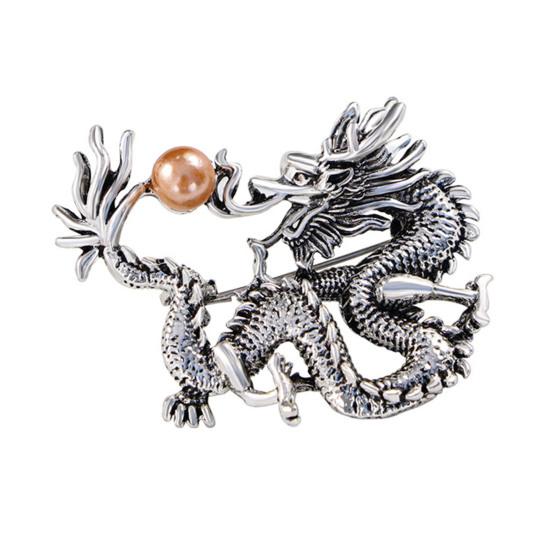 Брошь в китайском стиле со знаком зодиака Дракон, декор из искусственного жемчуга, булавка для весеннего фестиваля, мультяшная форма животного, костюм, отворот, шляпа, сумка, значок