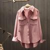 Women's Retro Literary Corduroy Shirt - Long Sleeve Korean Style, Loose Fit, Slimming Base, Perfect for Spring and Autumn